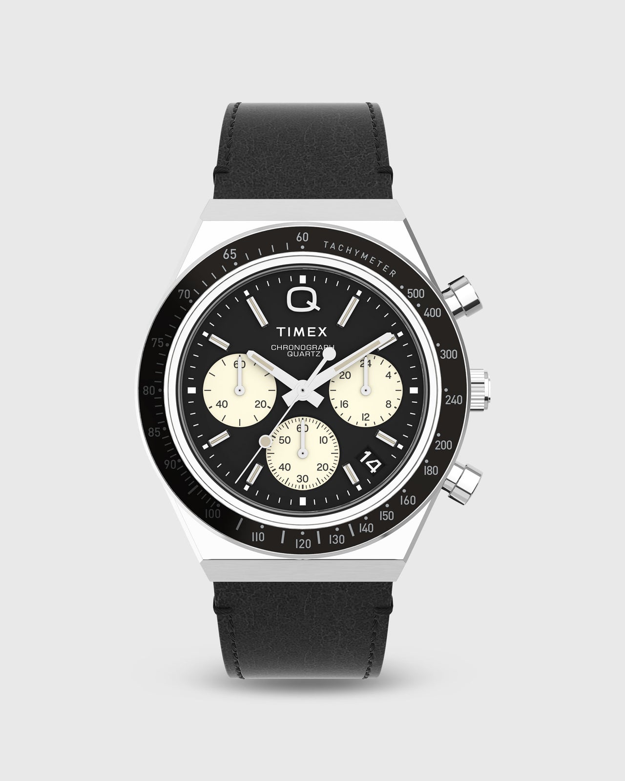 Q Timex Chronograph Watch in Black/Black