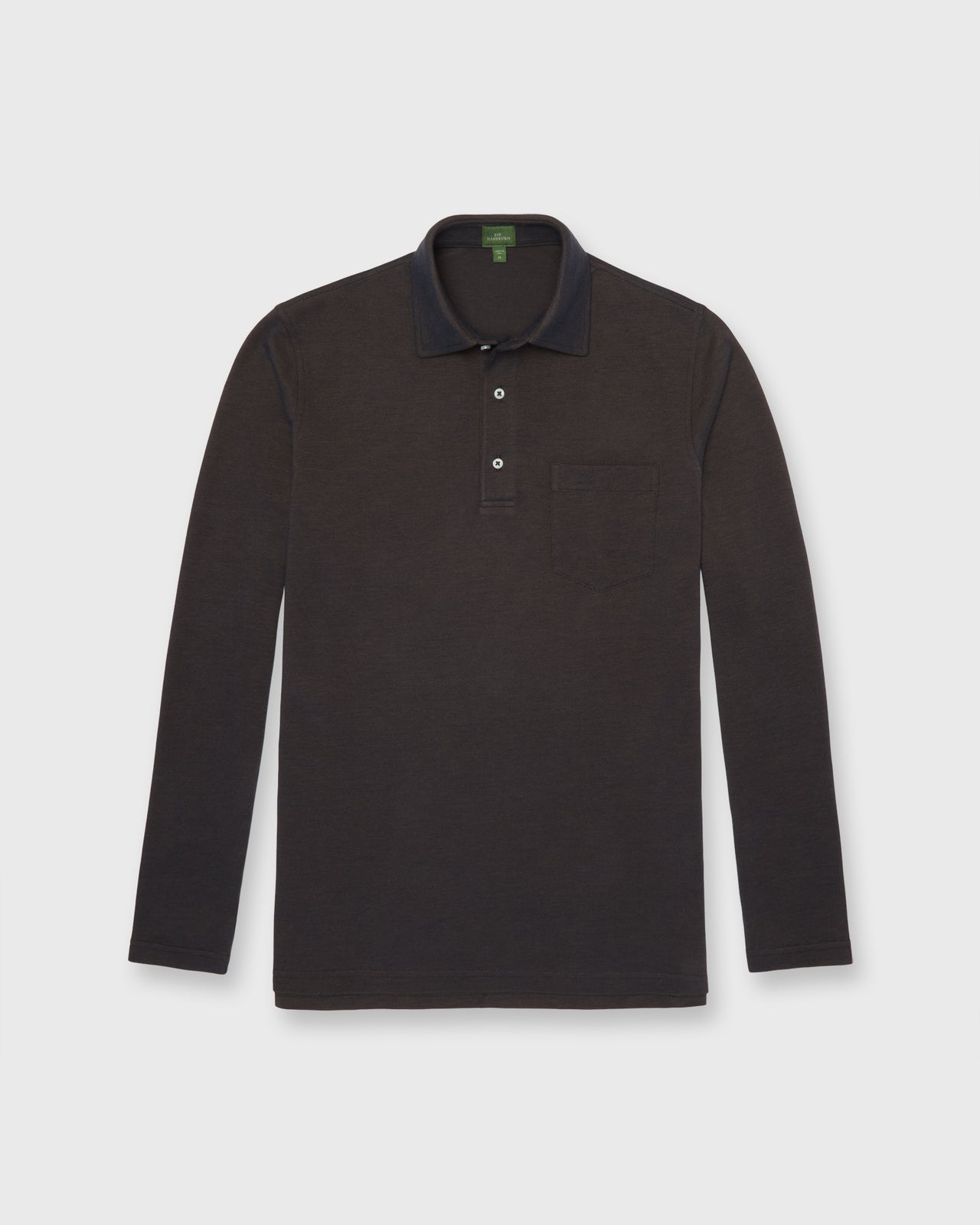 Long-Sleeved Polo in Dark Brown Oxford Pima Pique