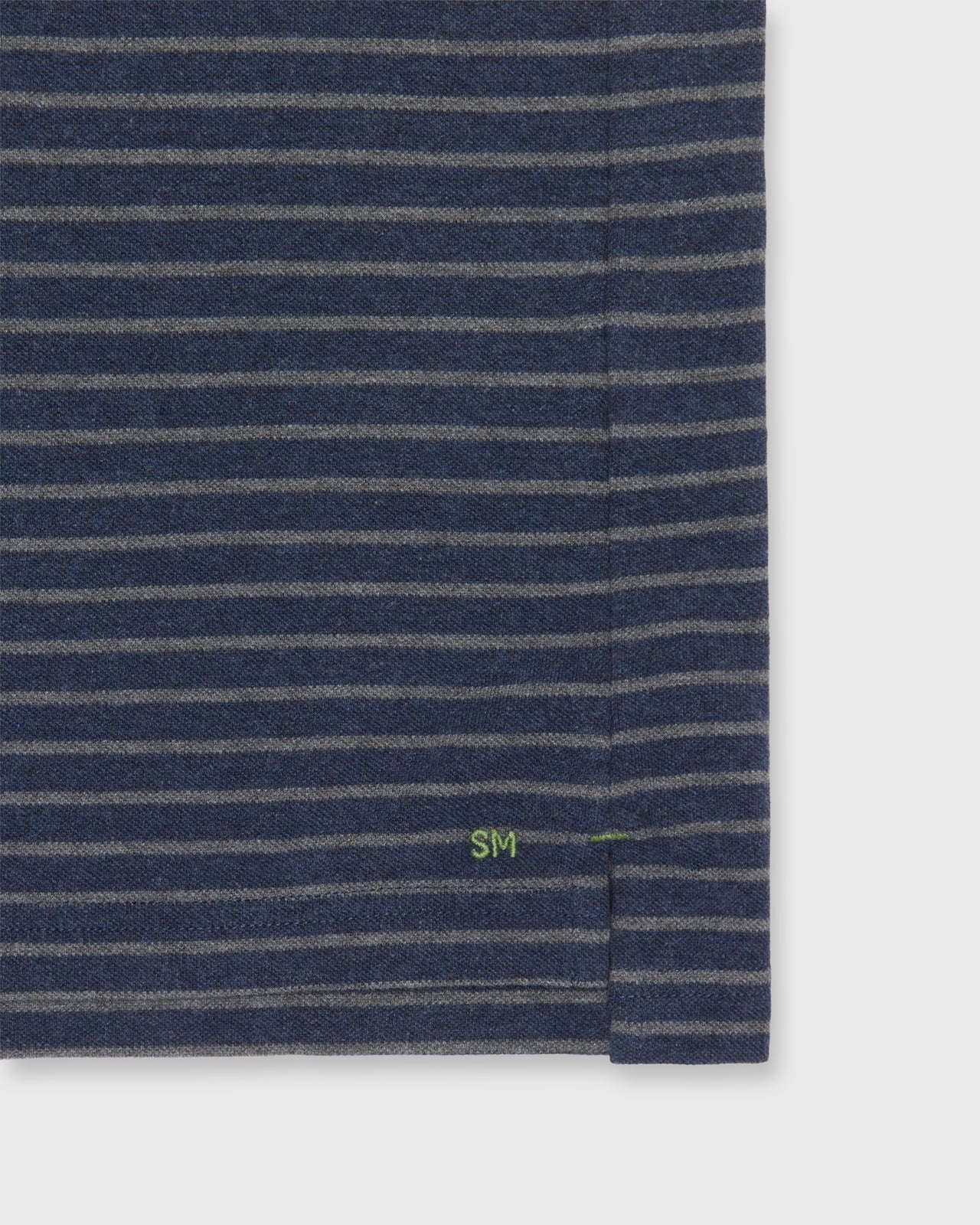 Short-Sleeved Polo in Heather Denim/Heather Graphite Stripe Pima Pique