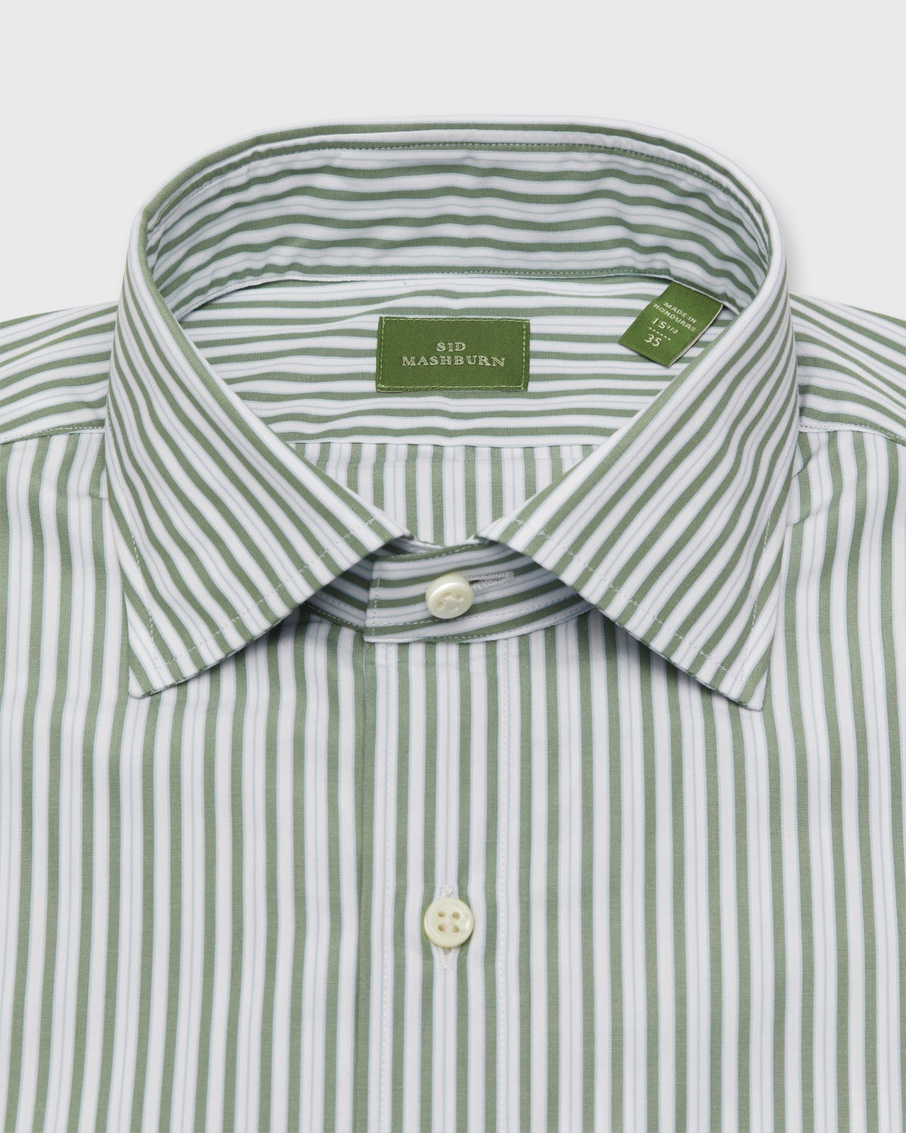 Spread Collar Dress Shirt in Olive/Sky Stripe Poplin