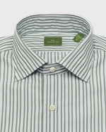 Load image into Gallery viewer, Spread Collar Dress Shirt in Olive/Sky Stripe Poplin

