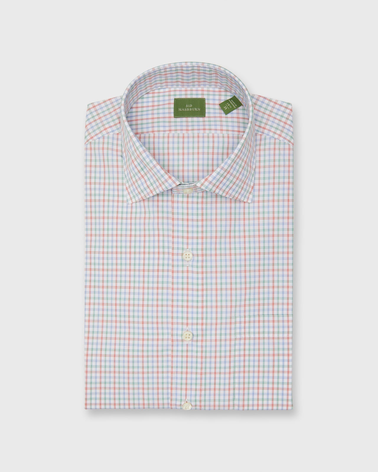 Spread Collar Dress Shirt in Sky/Green/Poppy Check Poplin