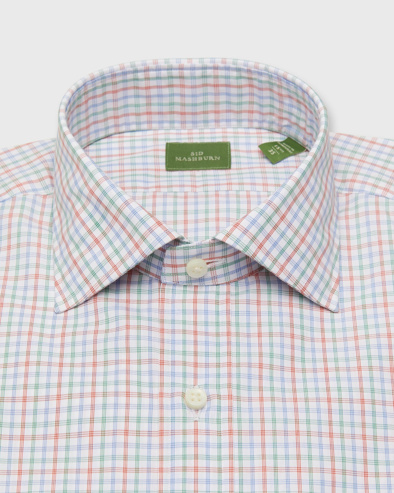 Spread Collar Dress Shirt in Sky/Green/Poppy Check Poplin