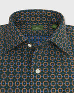 Load image into Gallery viewer, Spread Collar Sport Shirt in Forest/Tobacco/Blue Jacquard Poplin
