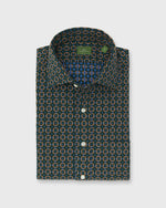 Load image into Gallery viewer, Spread Collar Sport Shirt in Forest/Tobacco/Blue Jacquard Poplin
