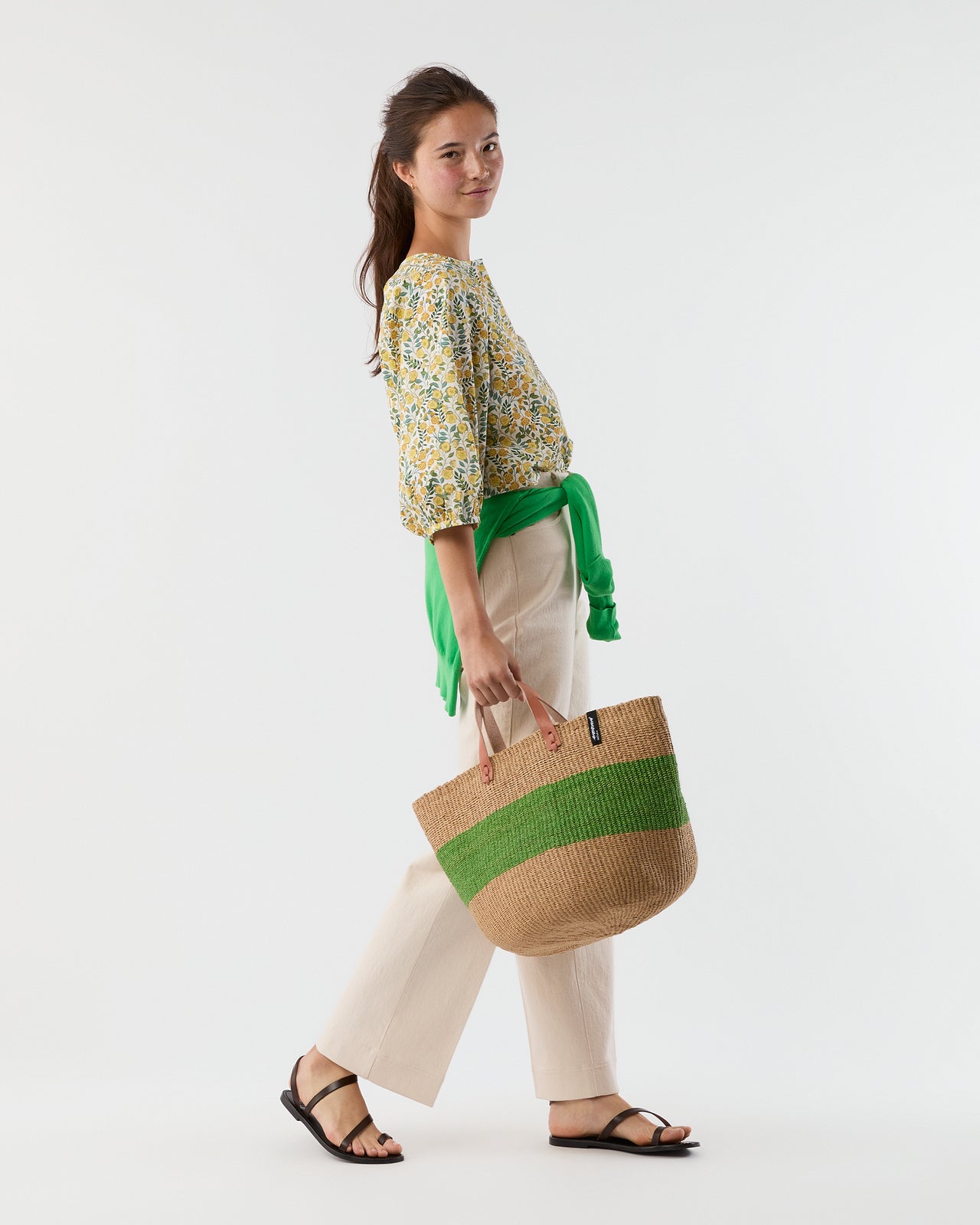 Majani Market Basket in One Thick Stripe Green