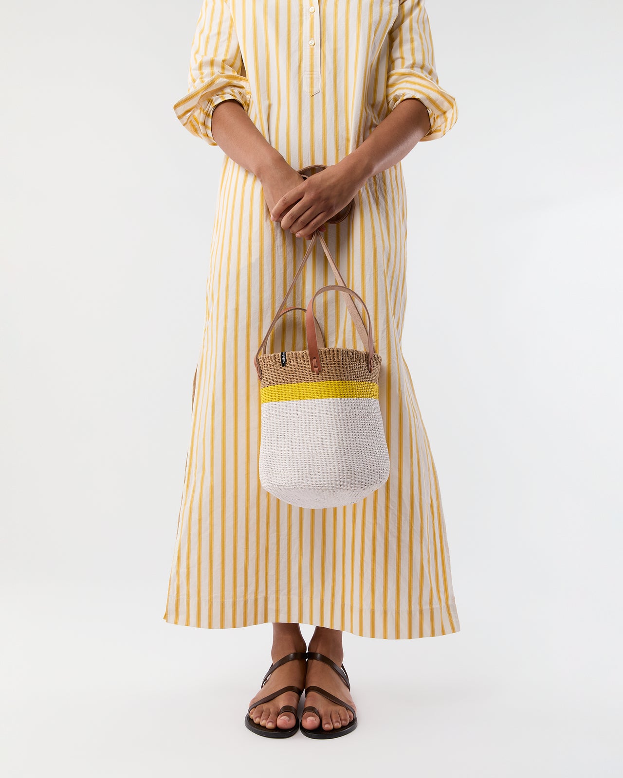 Small Kiondo Shopper Basket in Top Stripe Yellow