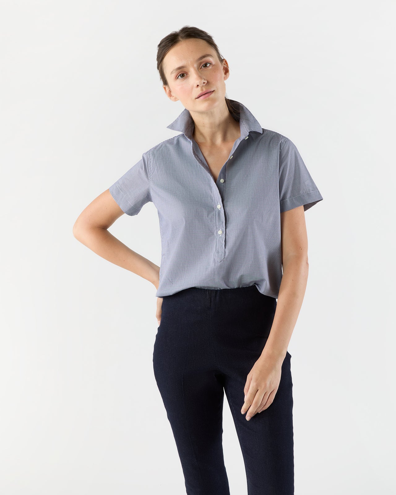 Scout Shirt in Navy Micro Gingham Poplin