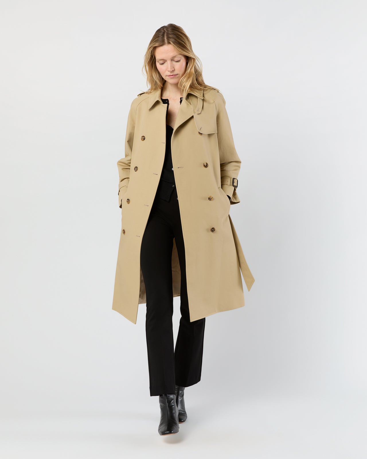 Martine Trench Coat in Khaki Compact Cotton