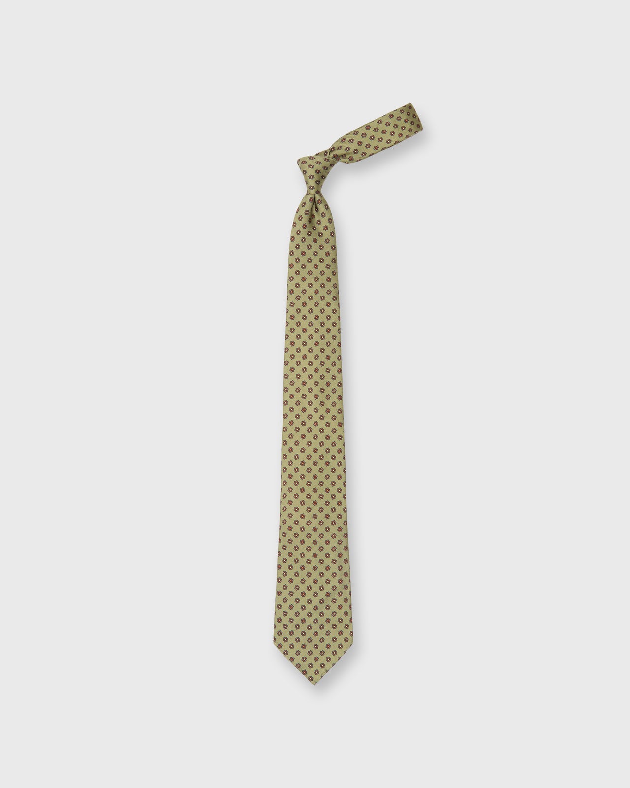 Silk Print Tie in Olive/Brown Multi Flower