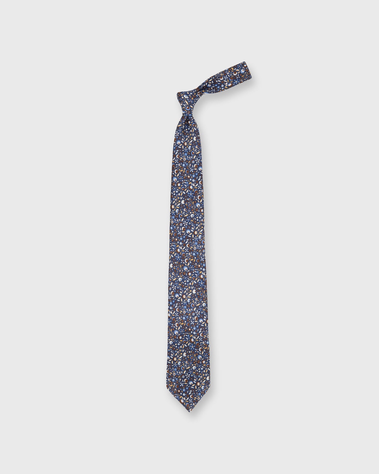 Linen Print Tie in Navy/Brown Floral