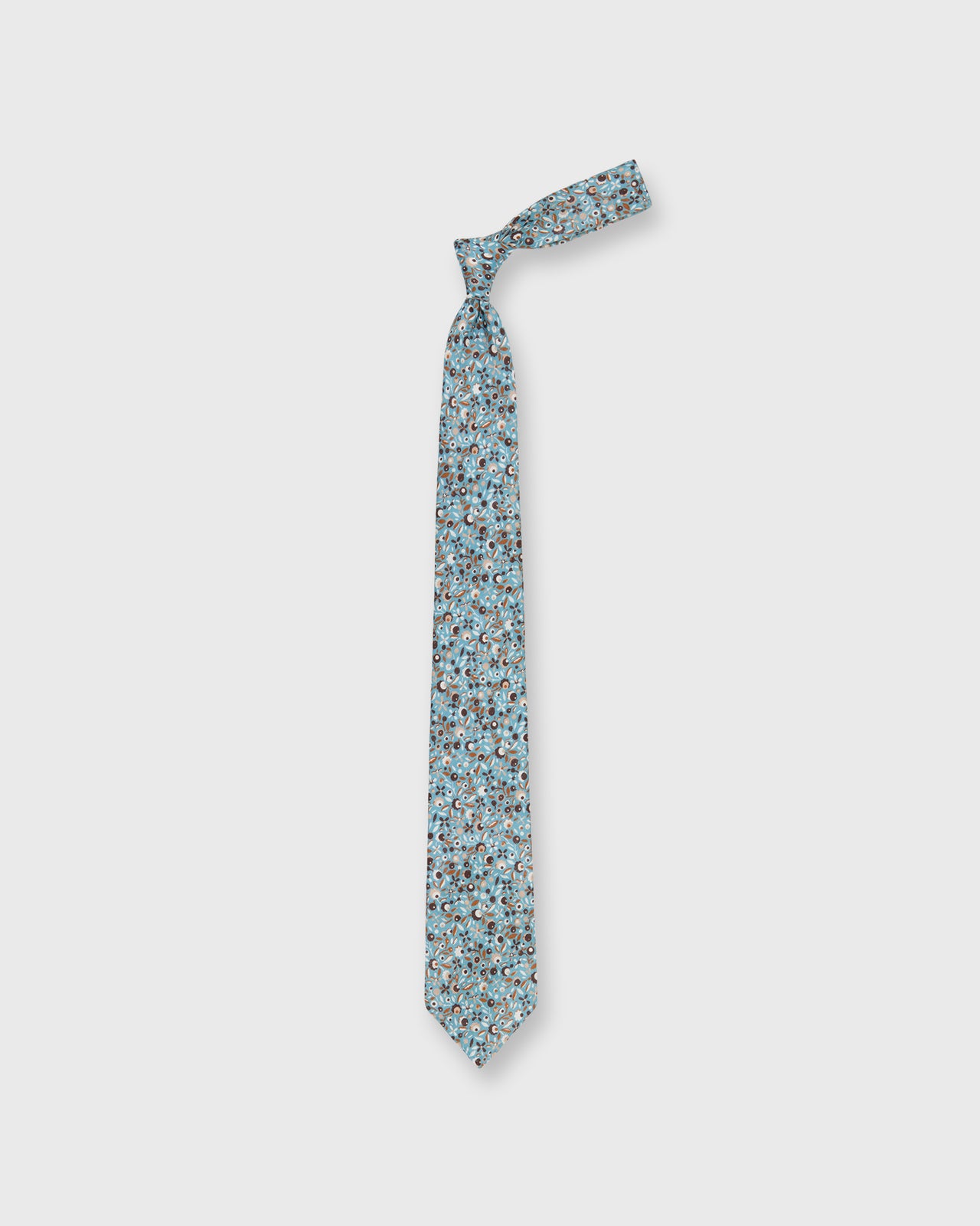 Linen Print Tie in Lovat/Brown Floral