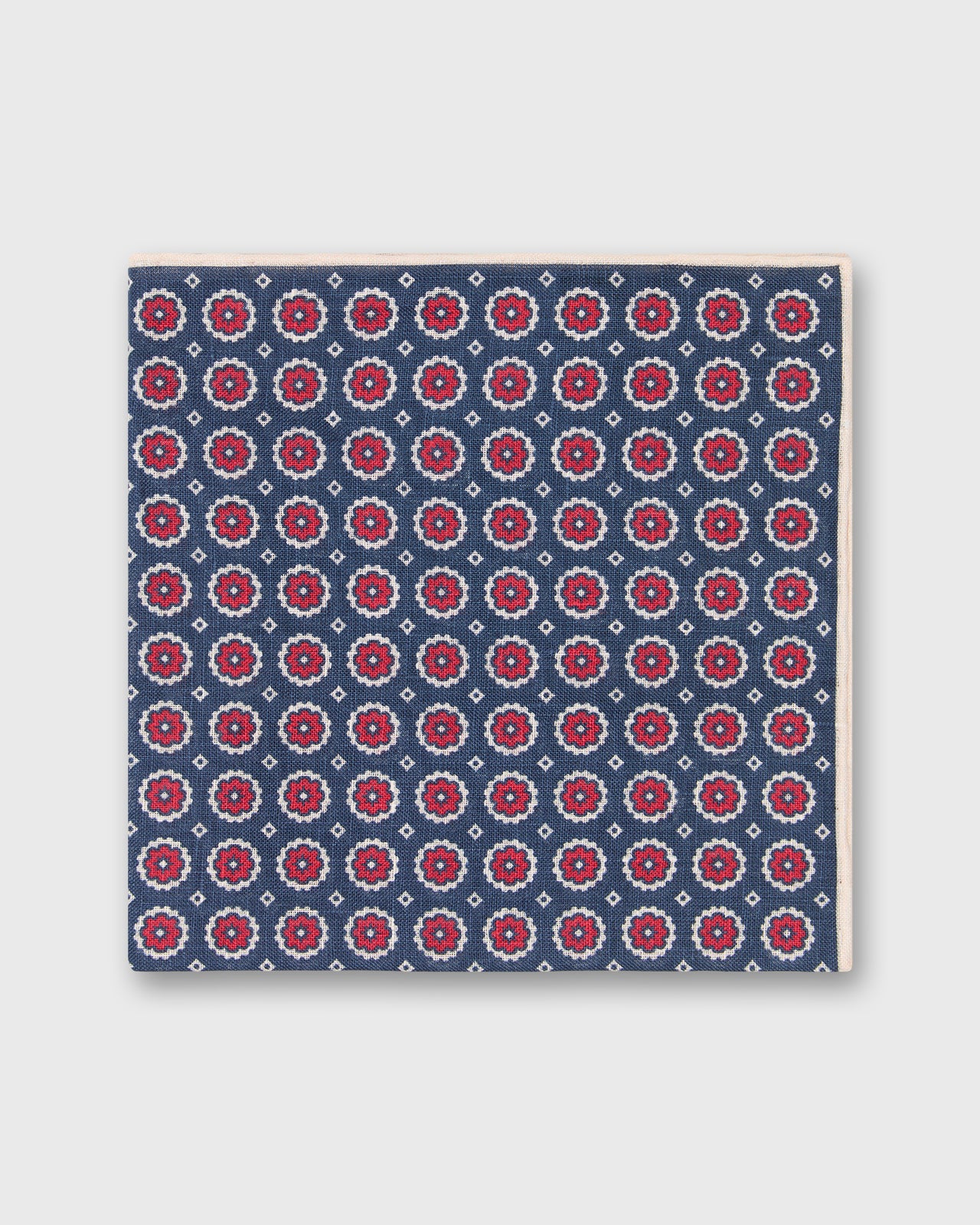 Linen Pocket Square in Navy/Red/Cream Foulard