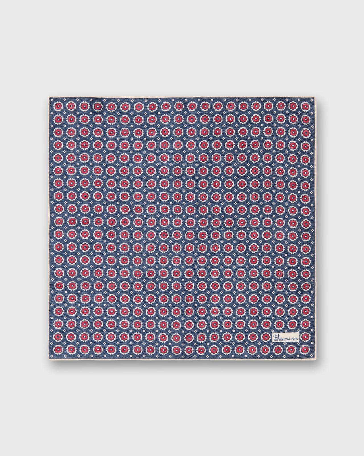 Linen Pocket Square in Navy/Red/Cream Foulard