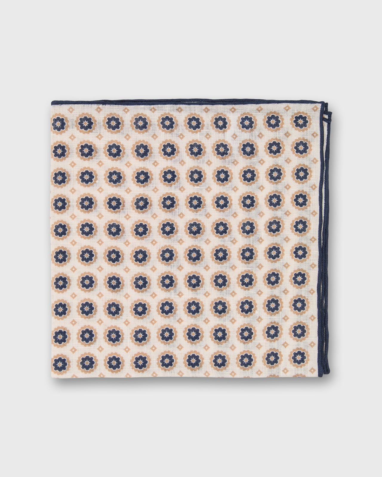 Linen Pocket Square in Bone/Khaki/Navy Foulard
