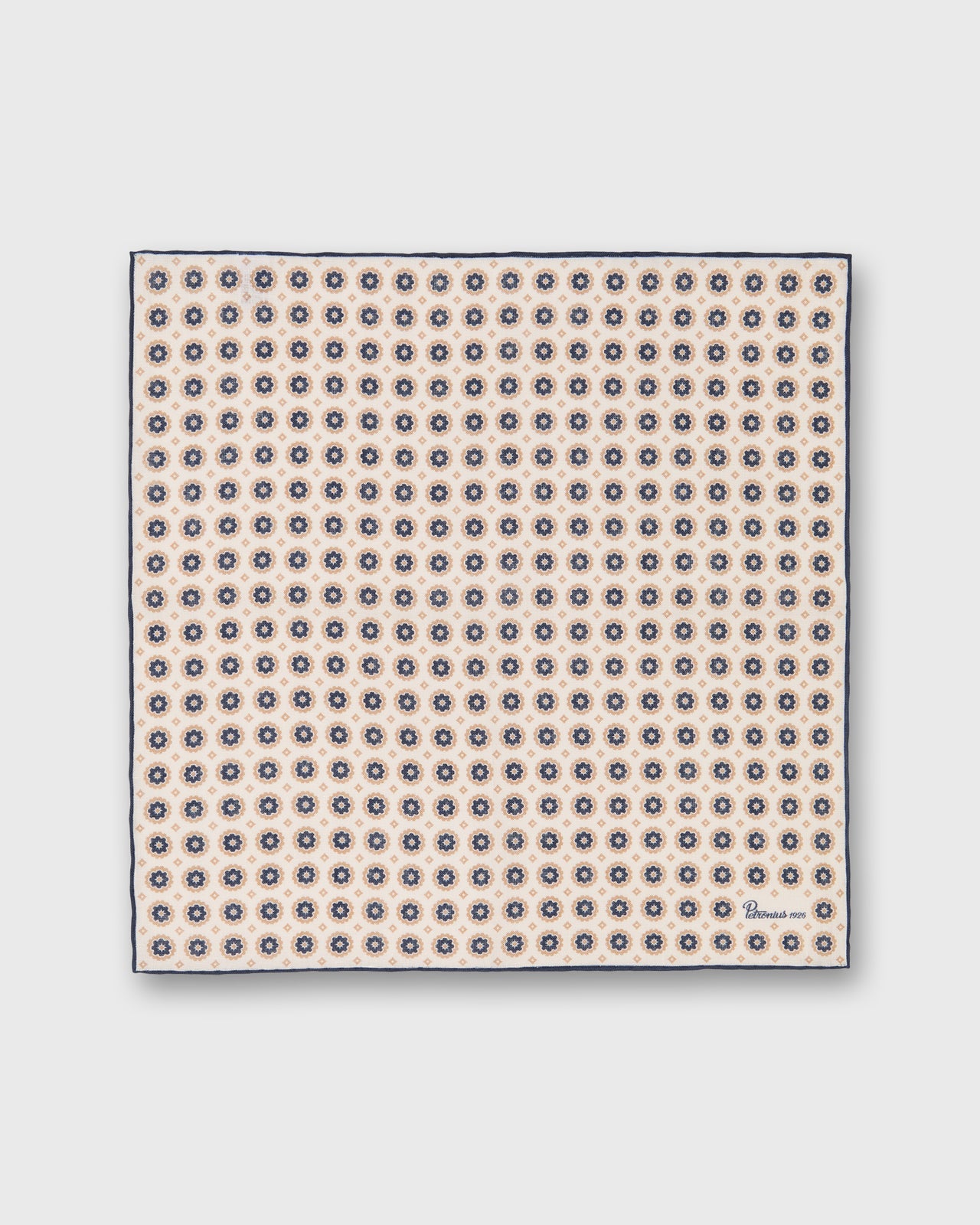 Linen Pocket Square in Bone/Khaki/Navy Foulard