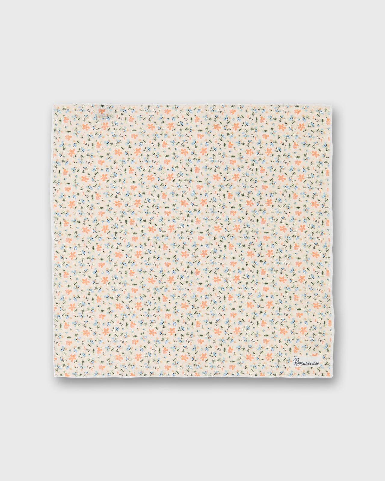 Linen Pocket Square in Cream/Orange Floral