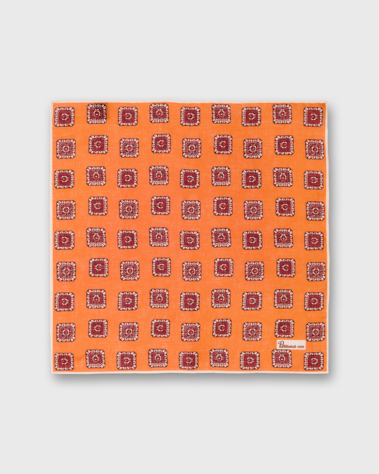 Linen Pocket Square in Orange/Red Medallion