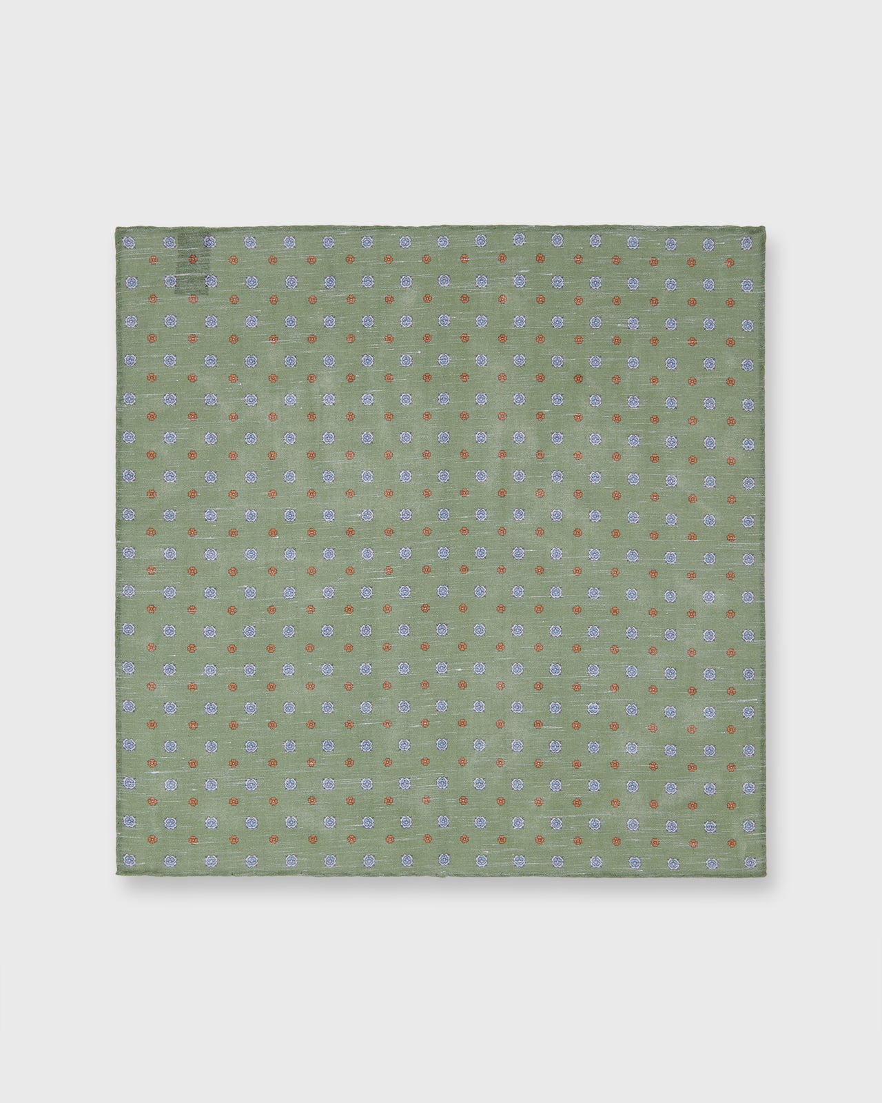 Hand-Rolled Cotolino Pocket Square in Olive/Blue/Orange Flower
