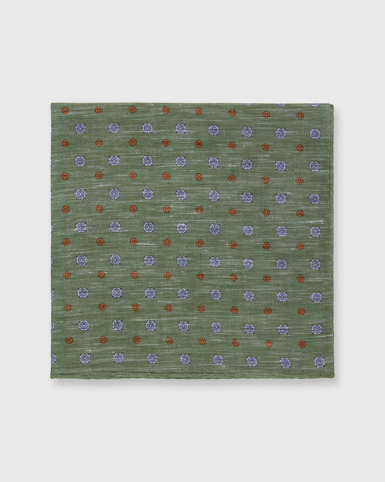 Hand-Rolled Cotolino Pocket Square in Olive/Blue/Orange Flower