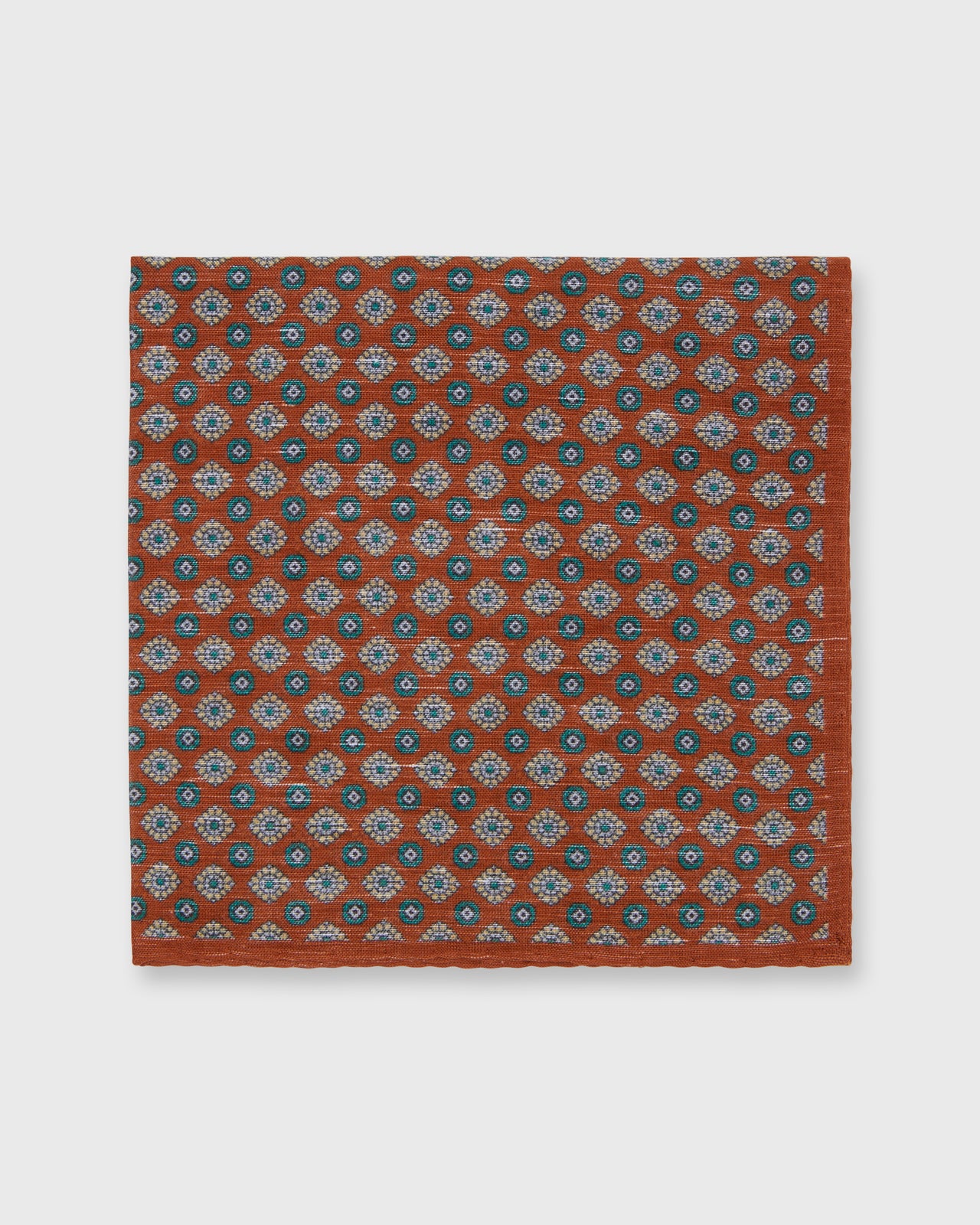 Hand-Rolled Cotolino Pocket Square in Umber/Yellow/Green Foulard