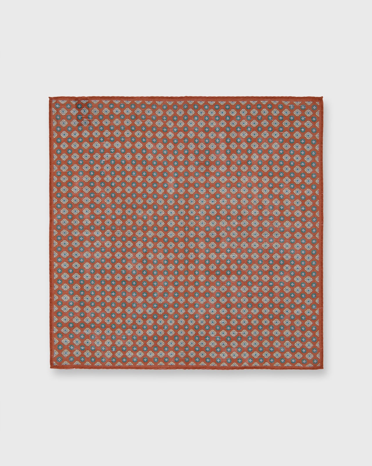 Hand-Rolled Cotolino Pocket Square in Umber/Yellow/Green Foulard