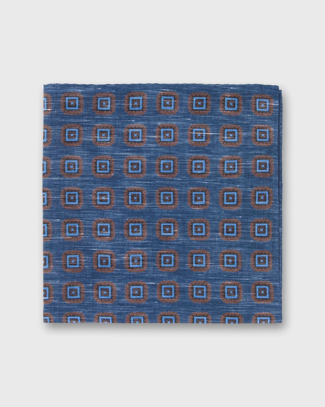 Hand-Rolled Cotolino Pocket Square in Navy/Umber/Sky Medallion
