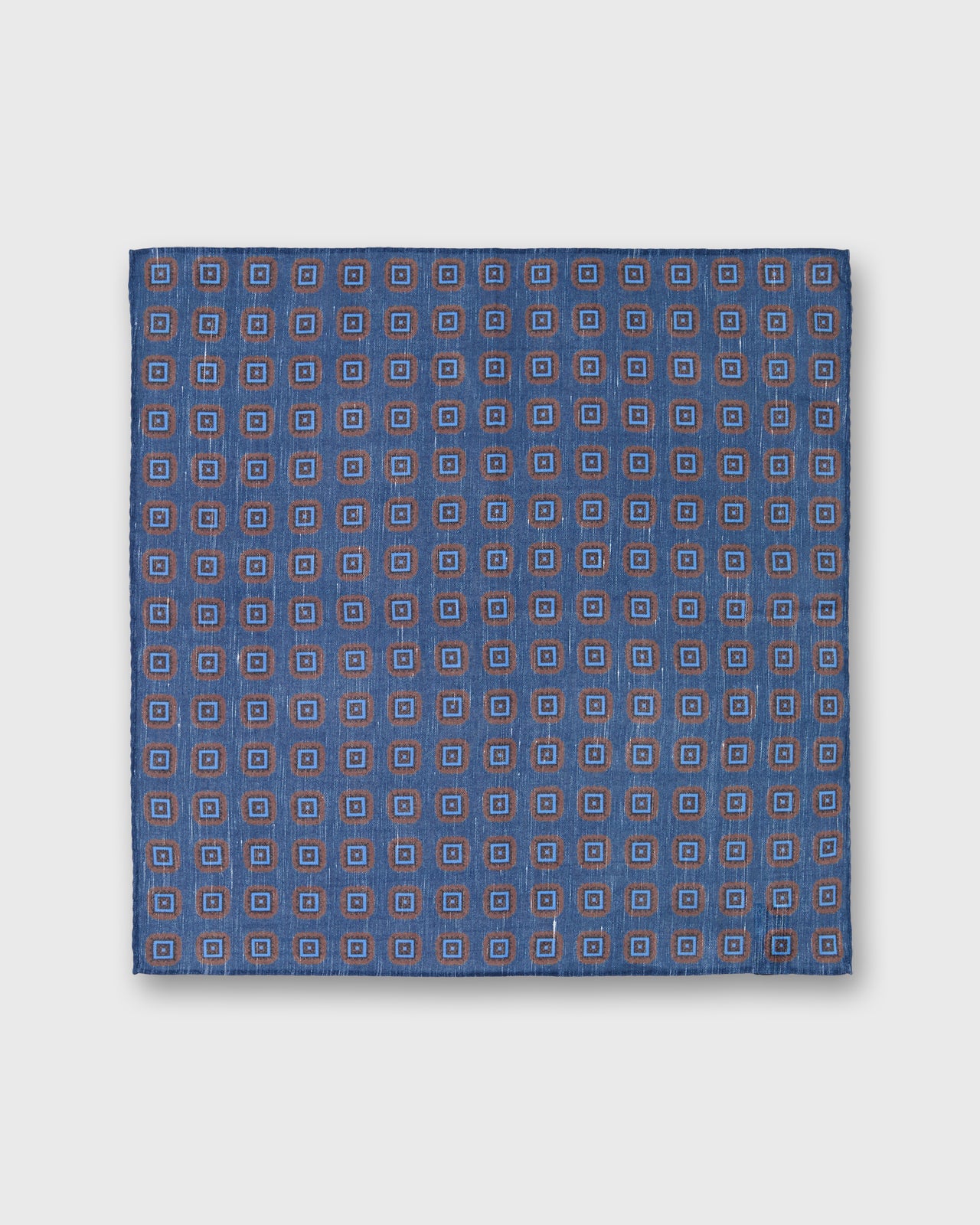 Hand-Rolled Cotolino Pocket Square in Navy/Umber/Sky Medallion