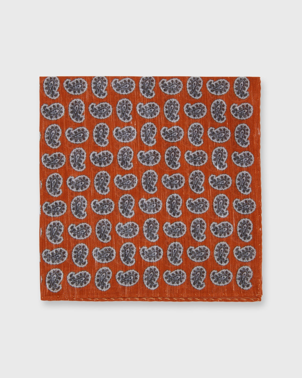 Hand-Rolled Cotolino Pocket Square in Orange/Brown/Cream Paisley