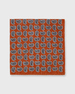 Load image into Gallery viewer, Hand-Rolled Cotolino Pocket Square in Orange/Brown/Cream Paisley
