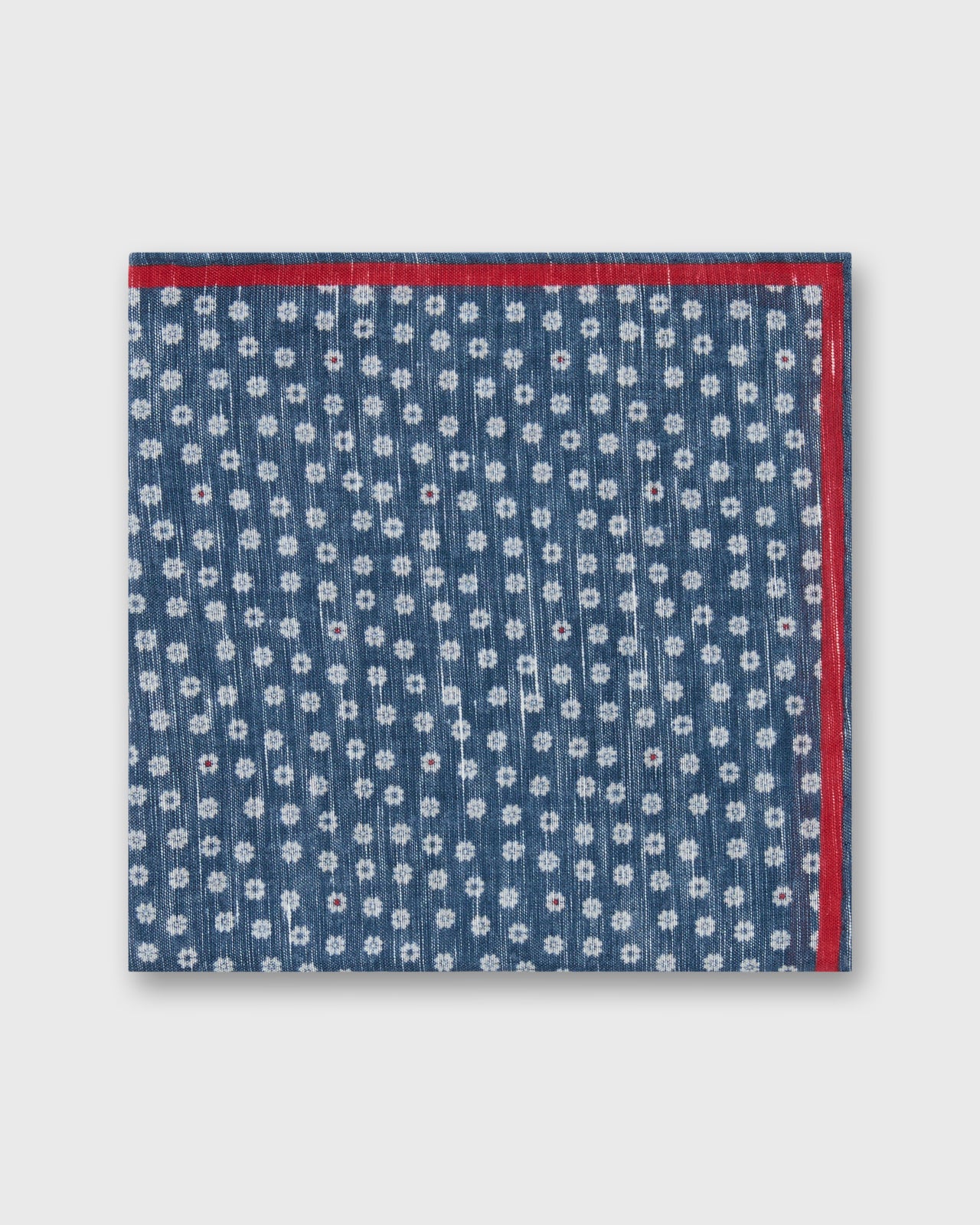 Hand-Rolled Linen/Cotton Pocket Square in Navy/Bone/Red Multi Flower