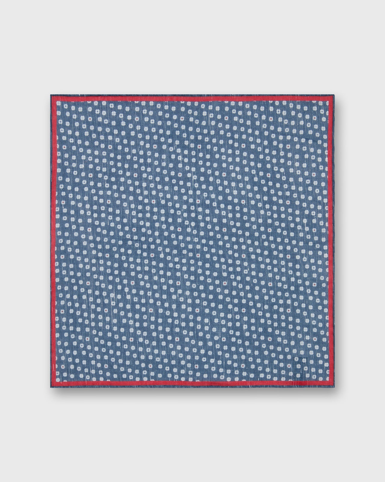Hand-Rolled Linen/Cotton Pocket Square in Navy/Bone/Red Multi Flower