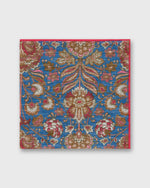 Load image into Gallery viewer, Hand-Rolled Linen/Cotton Pocket Square in Blue/Brown Multi Paisley Scene
