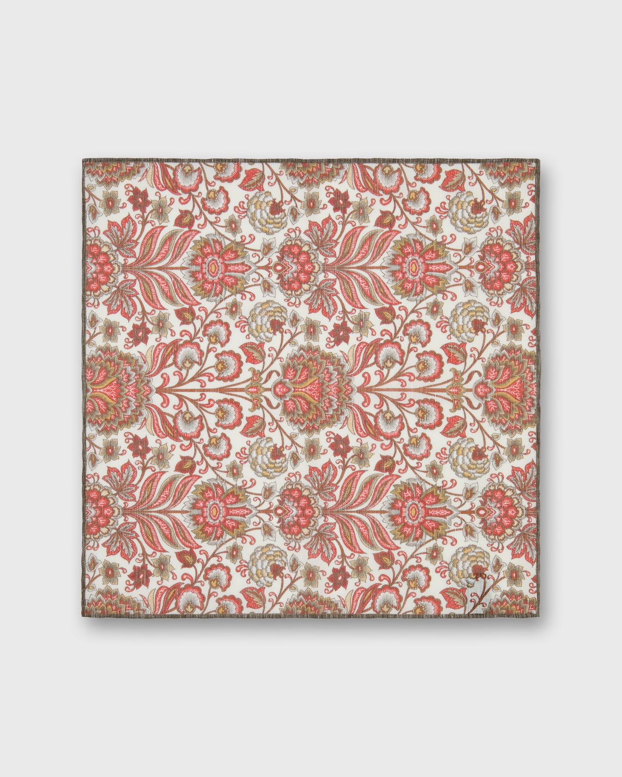 Hand-Rolled Linen/Cotton Pocket Square in Red/Bone Paisley Scene