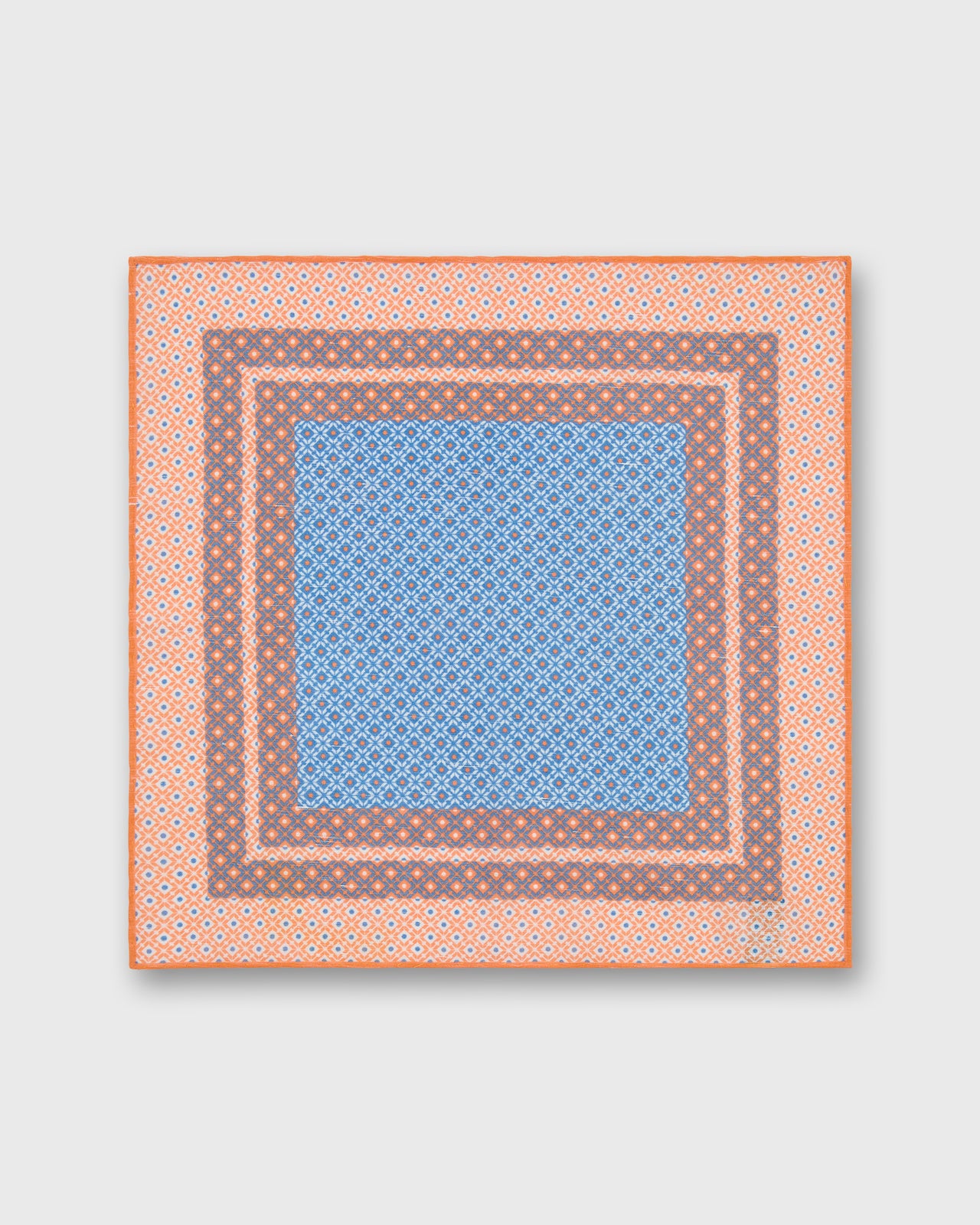 Hand-Rolled Linen/Cotton Pocket Square in Melon/Blue/Bone Mosaic