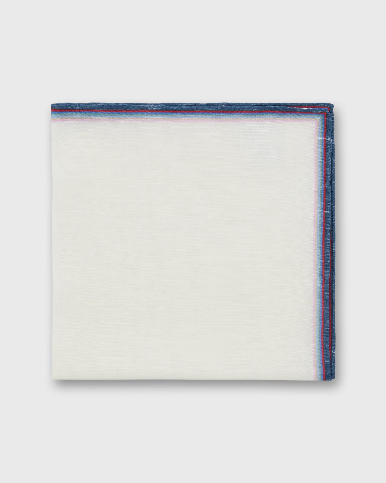 Hand-Rolled Linen/Cotton Pocket Square in Multi Stripe Border