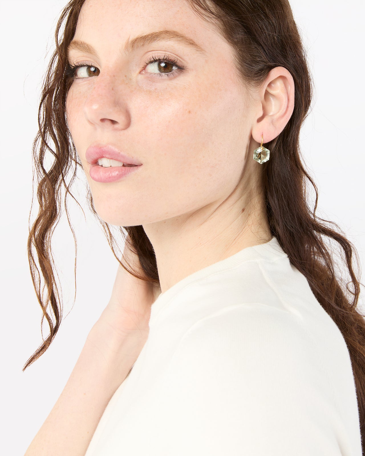 Hexagon Earrings in Green Quartz