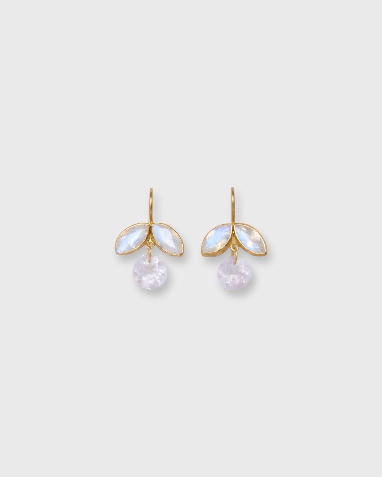 Apple Earrings in Rainbow Moonstone & Rose Quartz