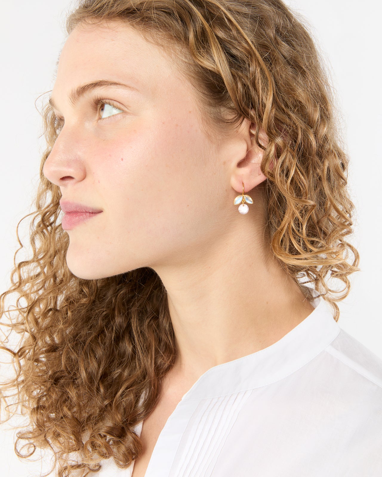 Apple Earrings in Rainbow Moonstone & Rose Quartz