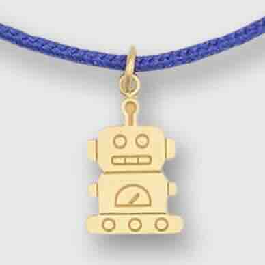 Robot Charm Bracelet in Gold/Assorted Color Cord