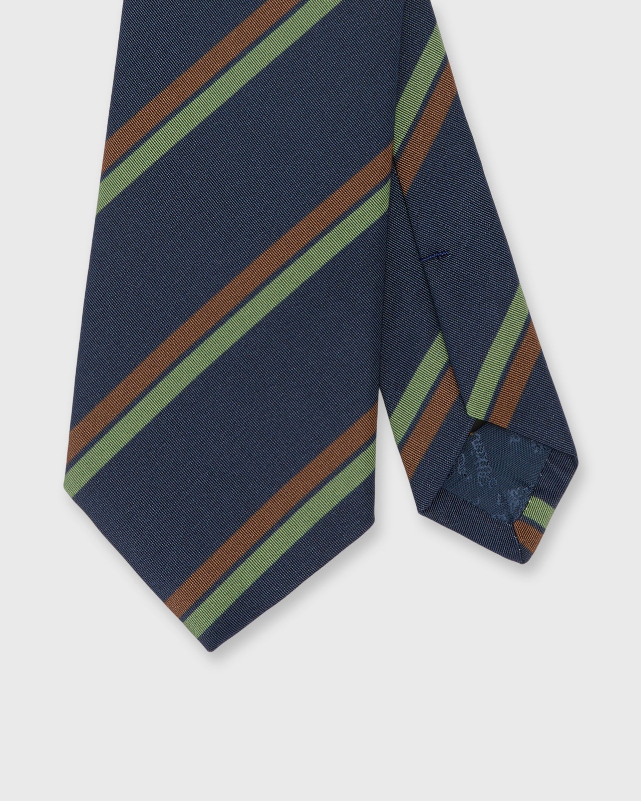 Irish Poplin Tie in Navy/Brown/Olive Stripe