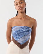 Load image into Gallery viewer, Large Hand-Rolled Silk Scarf in Blue/Brown Paisley Stripe

