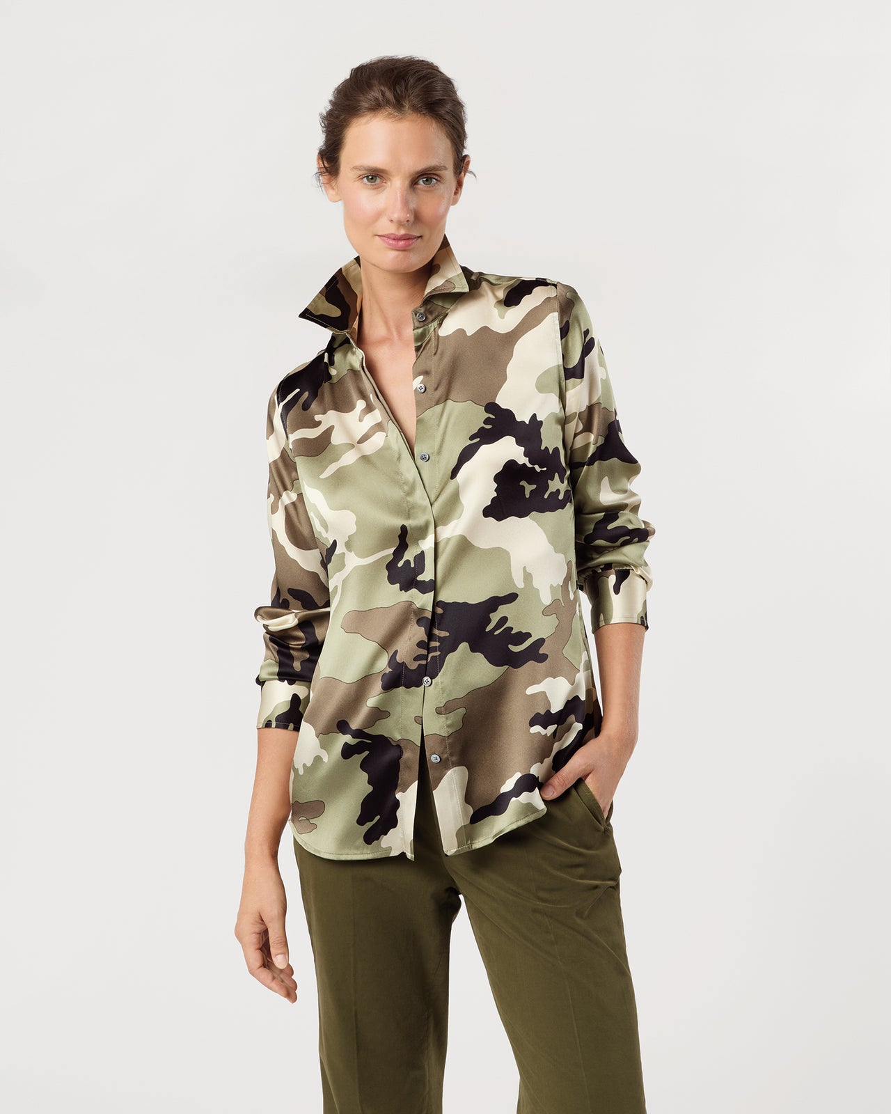 Classic Blouse in Camo Silk Charmeuse