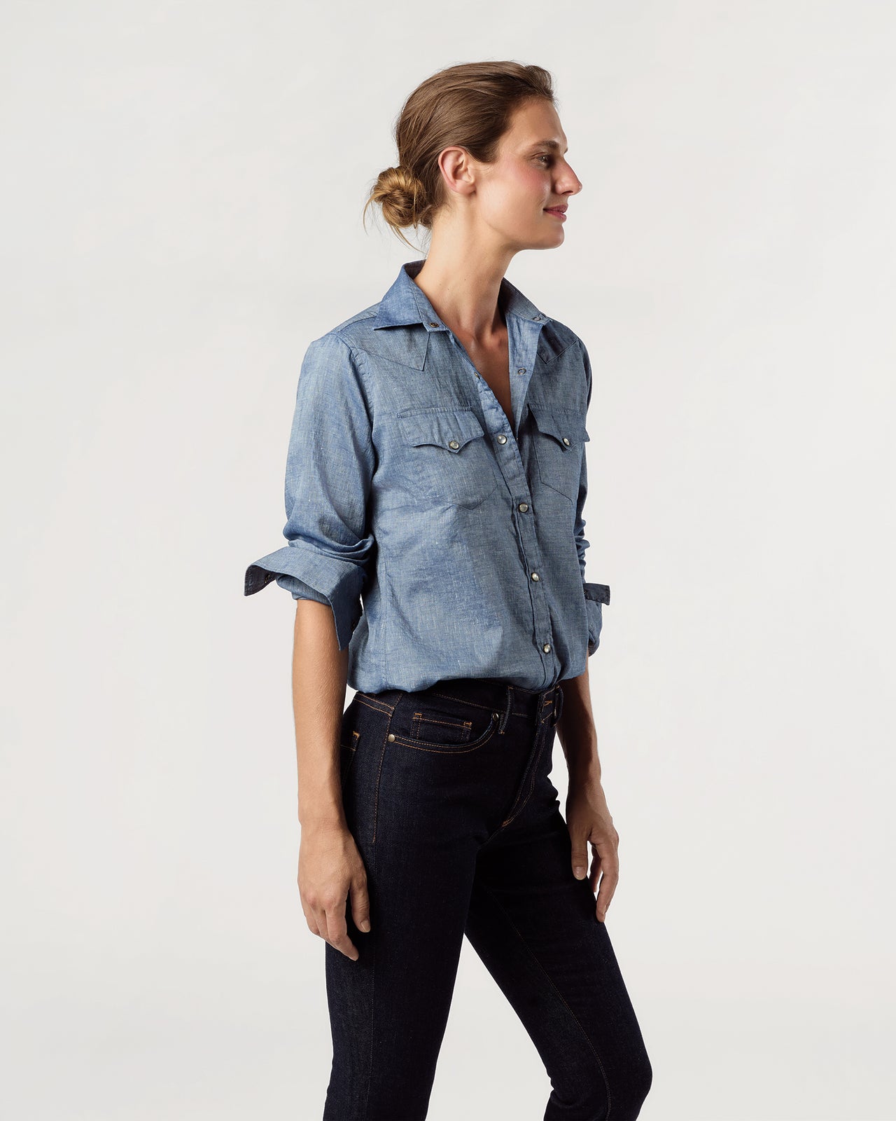 Western Shirt in Indigo Cotolino Chambray