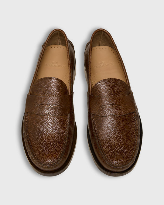 Handsewn Penny Loafer in Chocolate Pebble Grain Leather