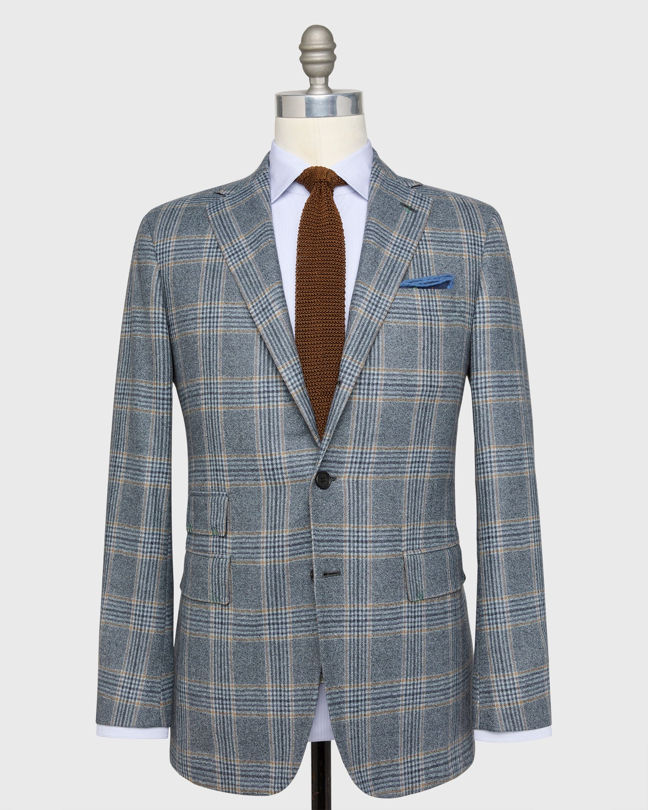 Virgil No. 4 Jacket in Navy/Tan/Bone Plaid Brushed Sharkskin