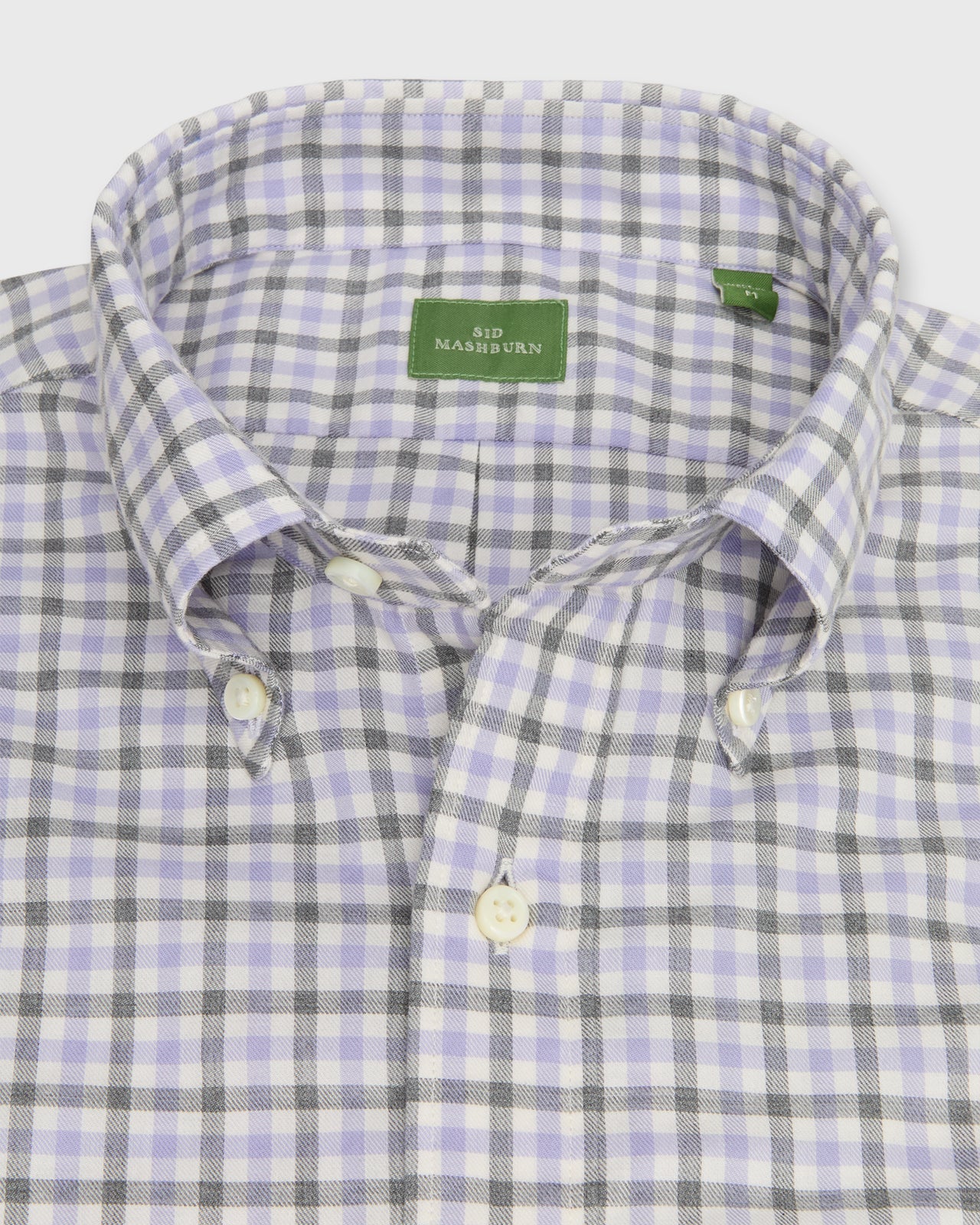 Button-Down Sport Shirt in Bone/Lavender/Grey Tattersall Twill