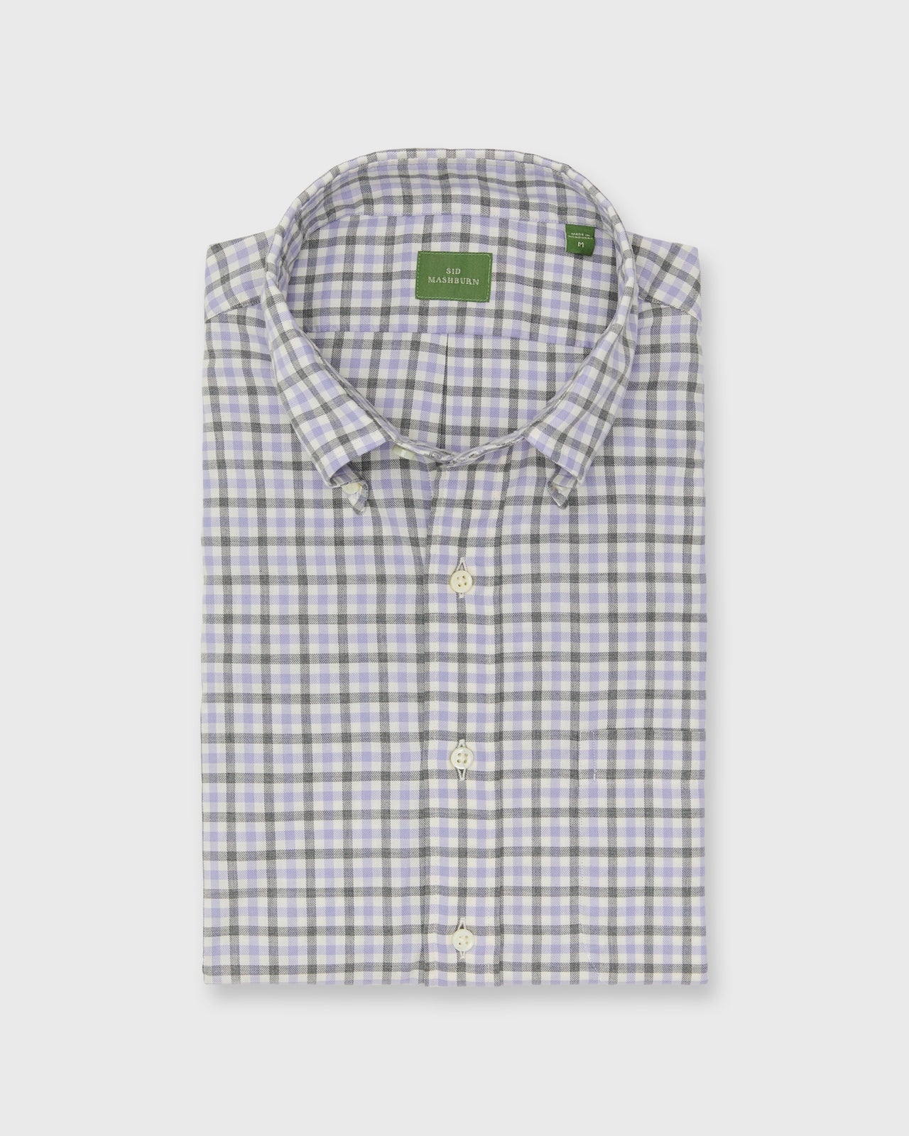 Button-Down Sport Shirt in Bone/Lavender/Grey Tattersall Twill