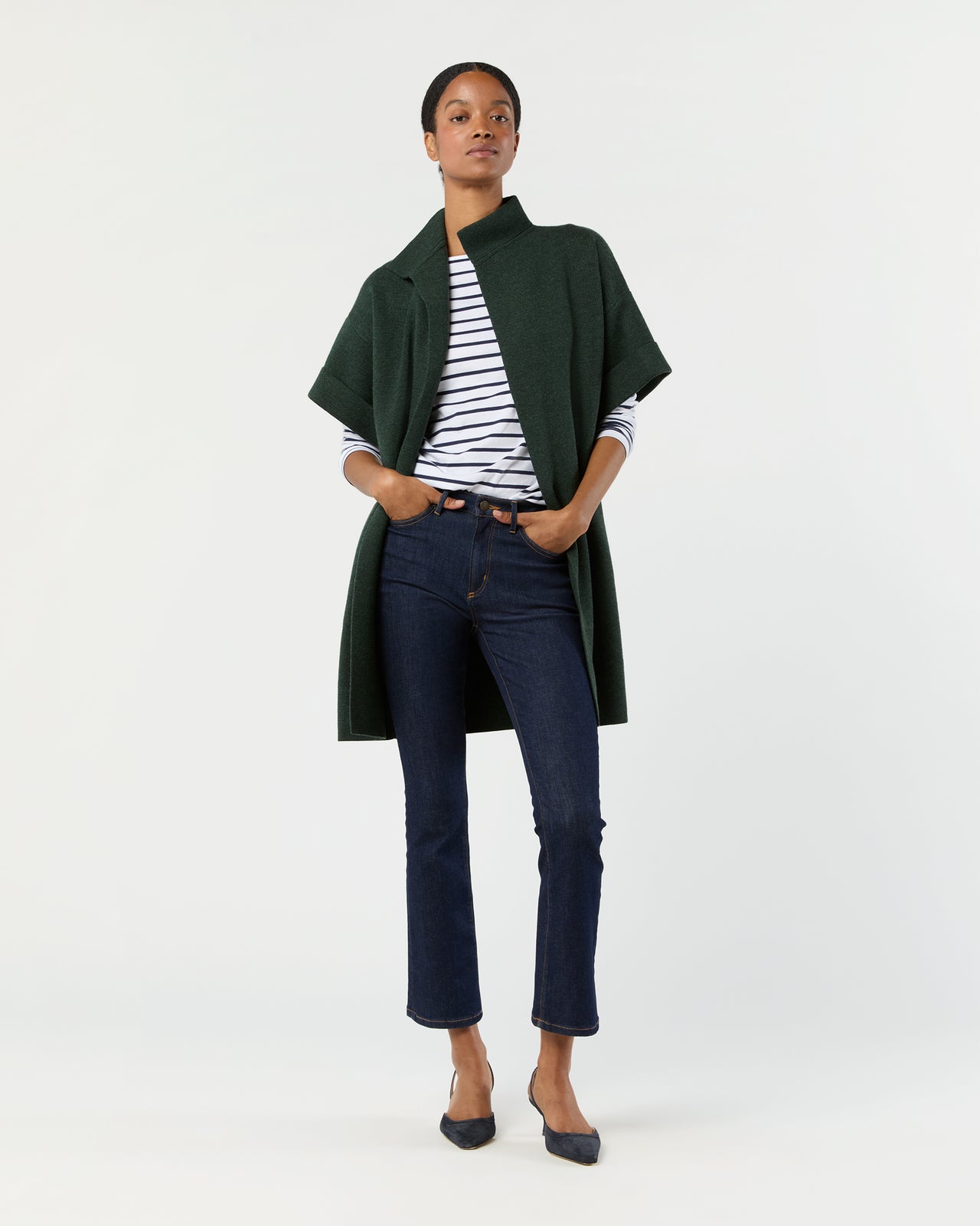 Julia Cardigan in Heather Pine Extra Fine Merino Wool