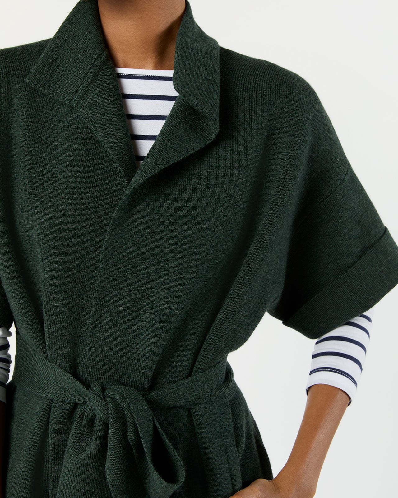 Julia Cardigan in Heather Pine Extra Fine Merino Wool